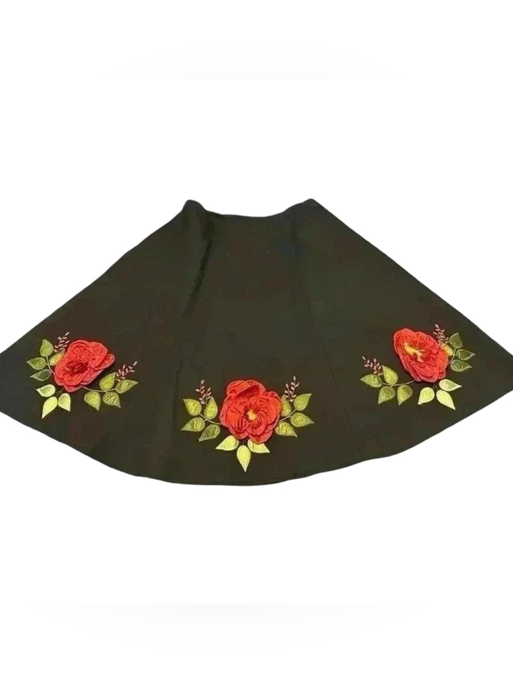Persaman NY Black Rose Appliqué A-Line Skirt Red Lining Romantic Statement Sz 8 - Picture 7 of 10